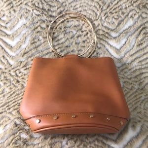 Small Brown Cesca Purse with Brass Handles/Studs